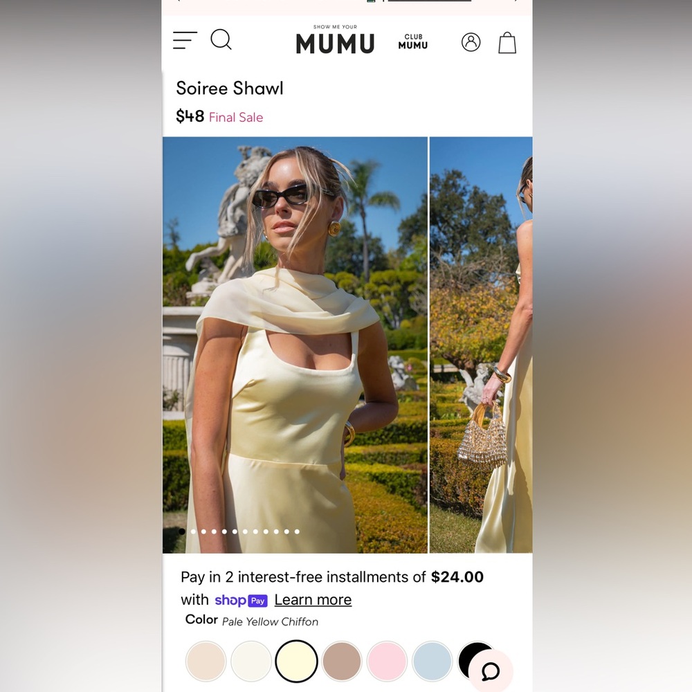 Show Me Your MuMu Soiree Shawl in Pale Yellow Chiffon